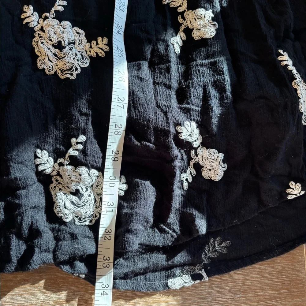 Free People Black Emma Austin Floral Embroidered Boho Swing Mini Dress, M